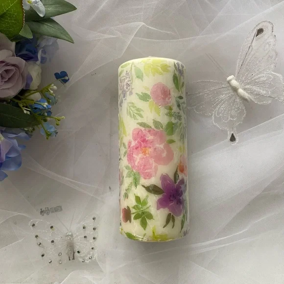 Spring + Easter Floral Pillar Candle - Picture 1 of 1
